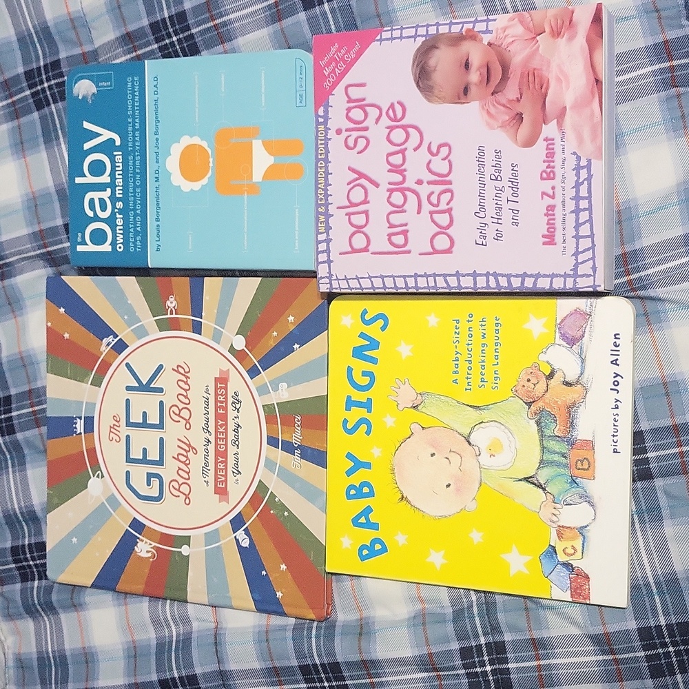 4 baby books book lot geek manual hard cover sign language basics newborn NB